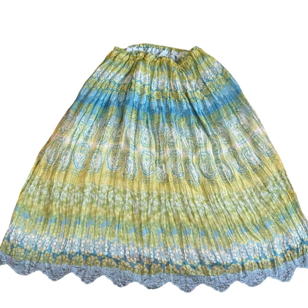 VTG Worthington Womens 4P Crinkle‎ Maxi Skirt Multicolor Stripe Sheer Y2K Hippie
